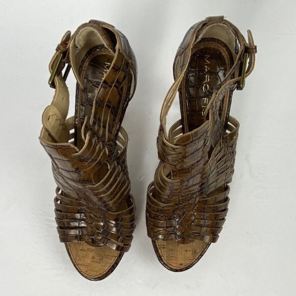 Marc Fisher Croc Embossed Snake Print Strappy Heels Platform Size 7 Ankle Boots - Picture 7 of 10